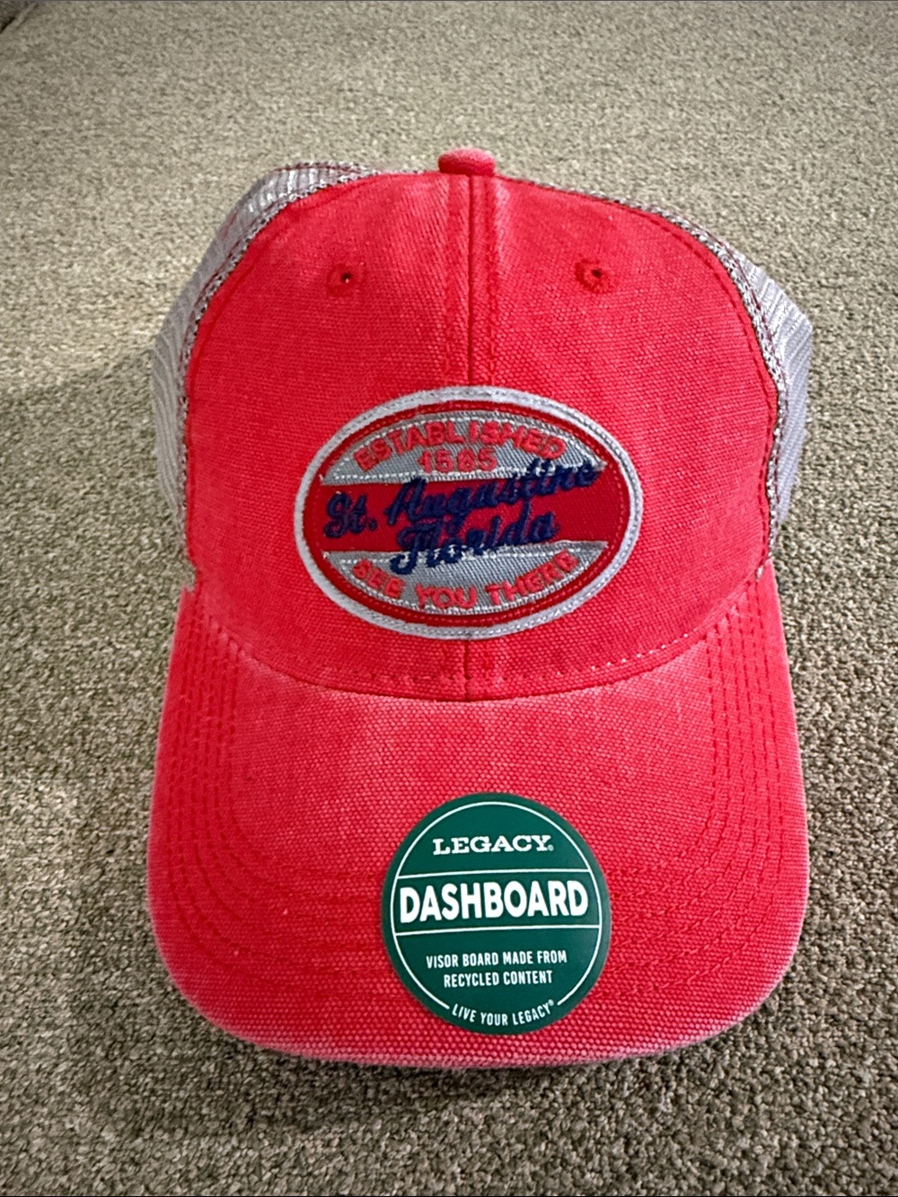 Legacy St Augustine Florida Red and Gray Trucker Hat with Patch